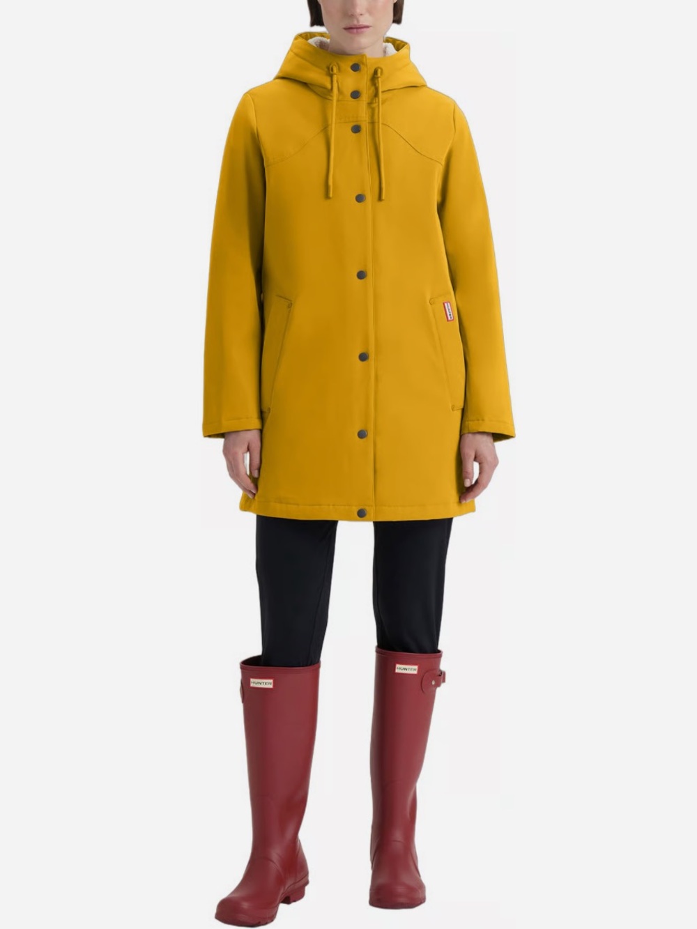Hunter Billie Mid Length Hooded Rain Coat Jacket Yellow NEW